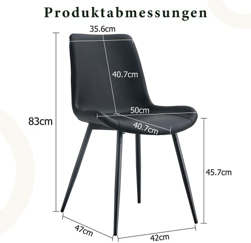 Esszimmerstühle 4er Set Kunstleder schwarz – Polsterstuhl mit breiter Sitzfläche &amp; Rückenlehne, ergo