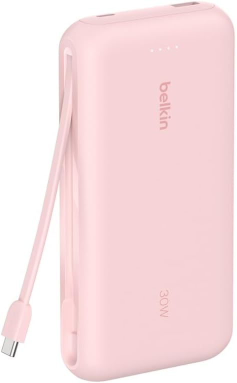 Belkin Portable Powerbank zum Schnellladen mit integriertem Kabel 20K PD 30 W, USB-C Power Delivery,