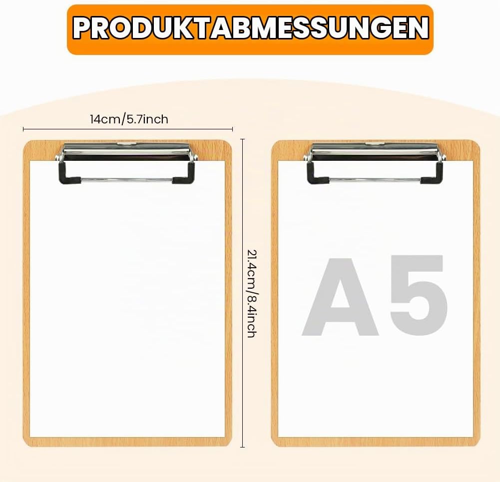 OFFCUP Klemmbrett A5 Holz, 12 Stück Klemmbretter mit Metalklemme Clipboard Schreibbrett A5 Hartplatt