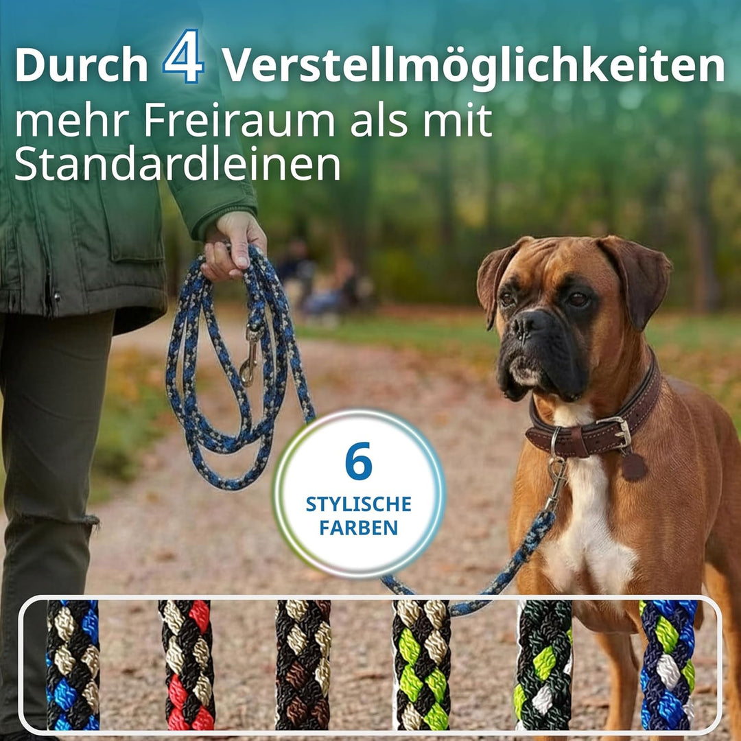 Geflochtene Hundeleine für grosse Hunde bis 60 kg | 4-Fach verstellbare Führleine | 2,80 m lang | Du