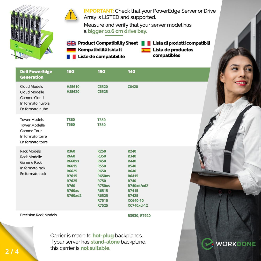 WORKDONE 12er-Pack - 3,5" Festplatten-Caddy - Kompatibel für Dell PowerEdge Server 14.-15. Gen. - mi