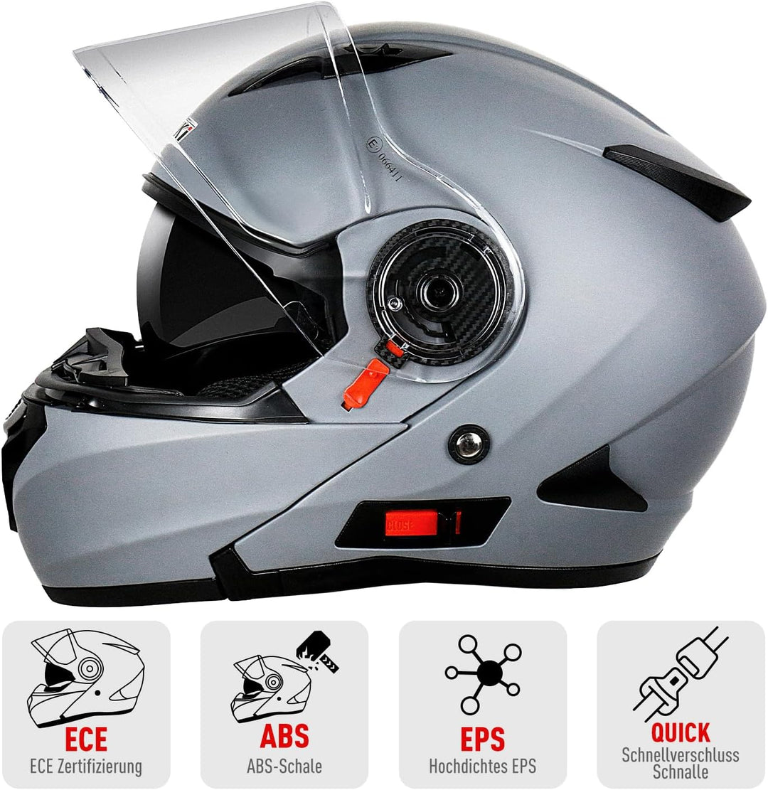 NENKI Helm Motorrad, Motorradhelm Zertifiziert nach ECE 22.06, Klapphelm Motorrad Herren, Schwarzer