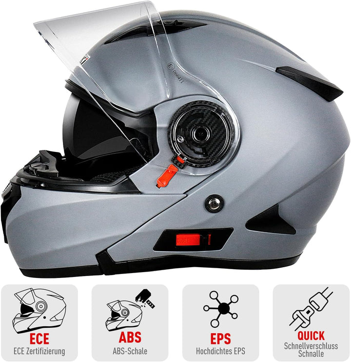 NENKI Helm Motorrad, Motorradhelm Zertifiziert nach ECE 22.06, Klapphelm Motorrad Herren, Schwarzer