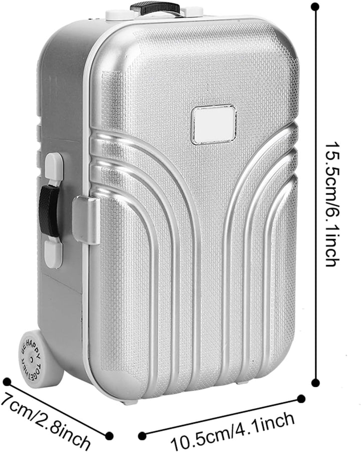 Wakects Reisekoffer für Puppen, Trolley in Mini-Grösse mit Rollkoffer, offen und geschlossen, silber