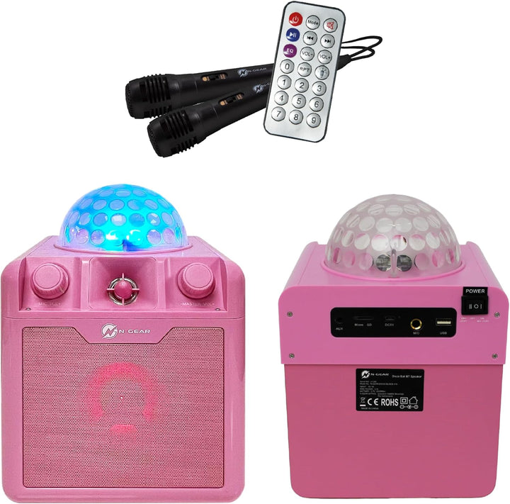 N-Gear DISCO410 Karaoke & Party Bluetooth Lautsprecher mit Discokugel, Mikrofon und Power Bank Funkt