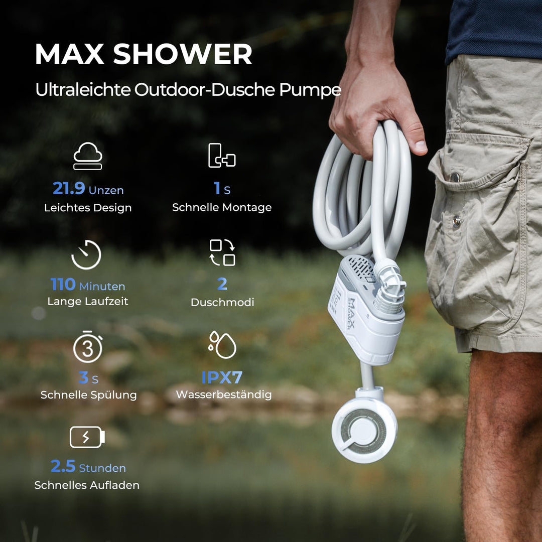 FLEXTAILGEAR Max Shower, Tragbare Campingdusche mit Akku und USB-C, Zwei Durchflussmodi, Outdoor-Dus
