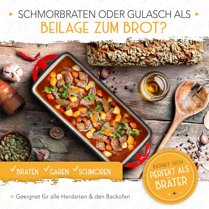 KRUSTENZAUBER Emaille Brotbackfrom mit Deckel inkl. Gärkorb - Robuste 28cm Backform aus Gusseisen -