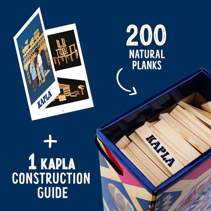 KAPLA Die traditionelle Box mit 200 naturbelassenen Holzplättchen, Konstruktions- Holzspielzeug, ab