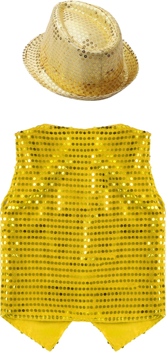 TiaoBug Jungen Pailletten Anzug Weste Festlich Tops mit Knopf Kinder glänzend Gilet Anzugsweste Part