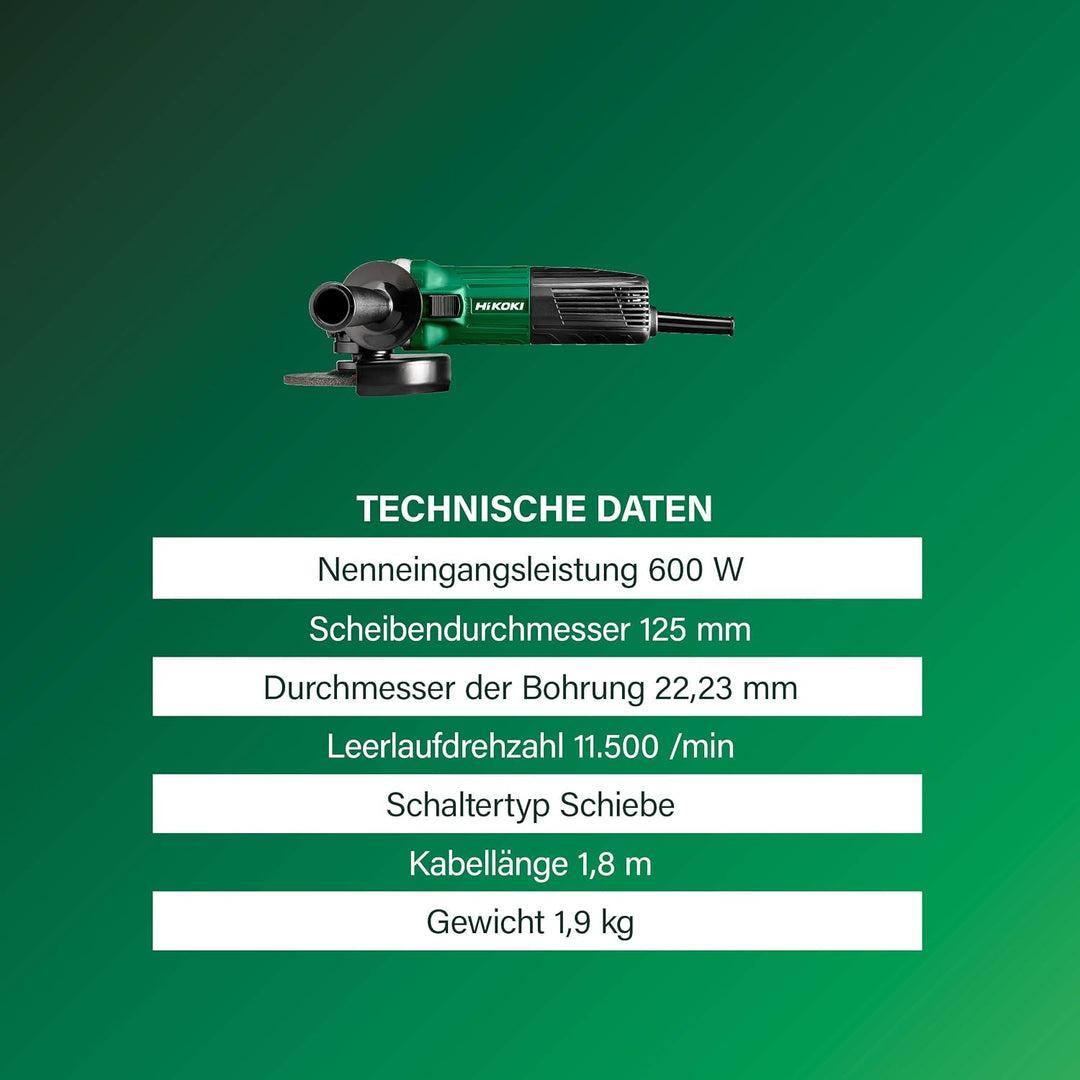 HIKOKI Winkelschleifer, G13STA Durchmesser 125 mm, 600 W, 230