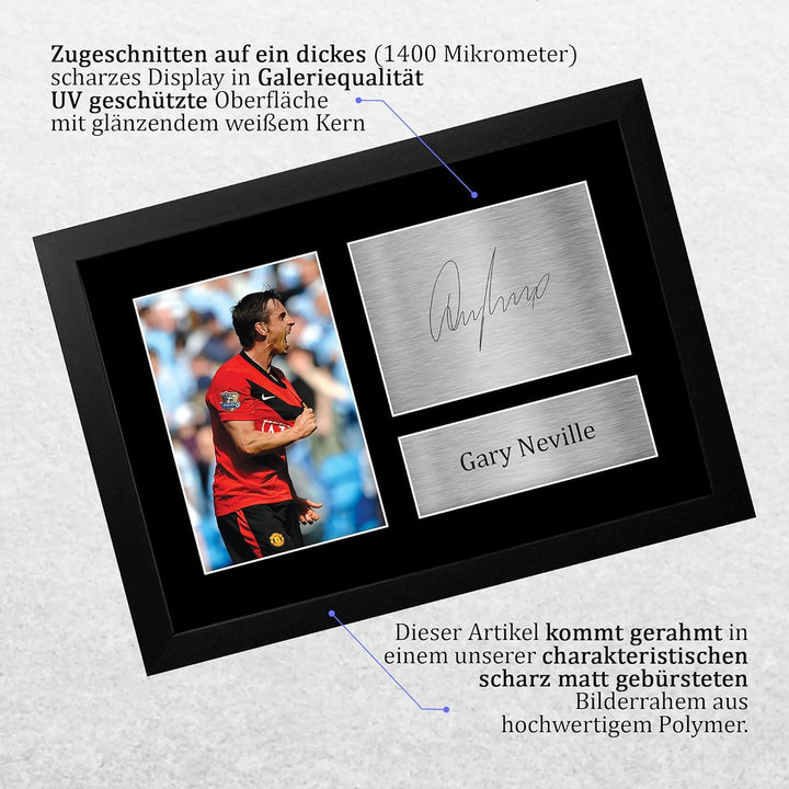 HWC Trading Gary Neville Gifts gedrucktes Autogramm für Fans und Fans, A4 gerahmt