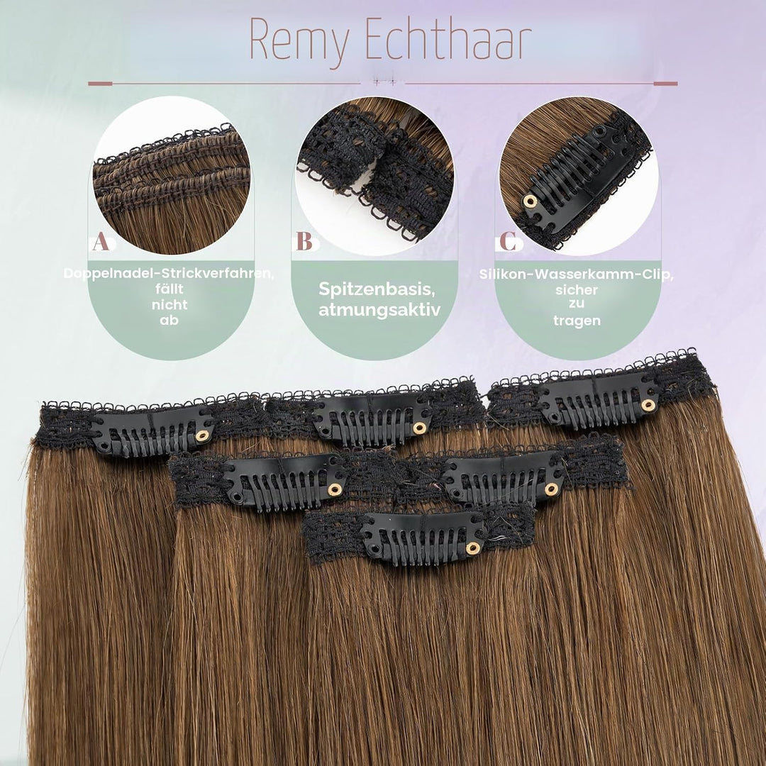 Benehair Clip in Extensions Echthaar 6 Stück, 25CM Single Clip Echthaar Extension Highlights für Fra