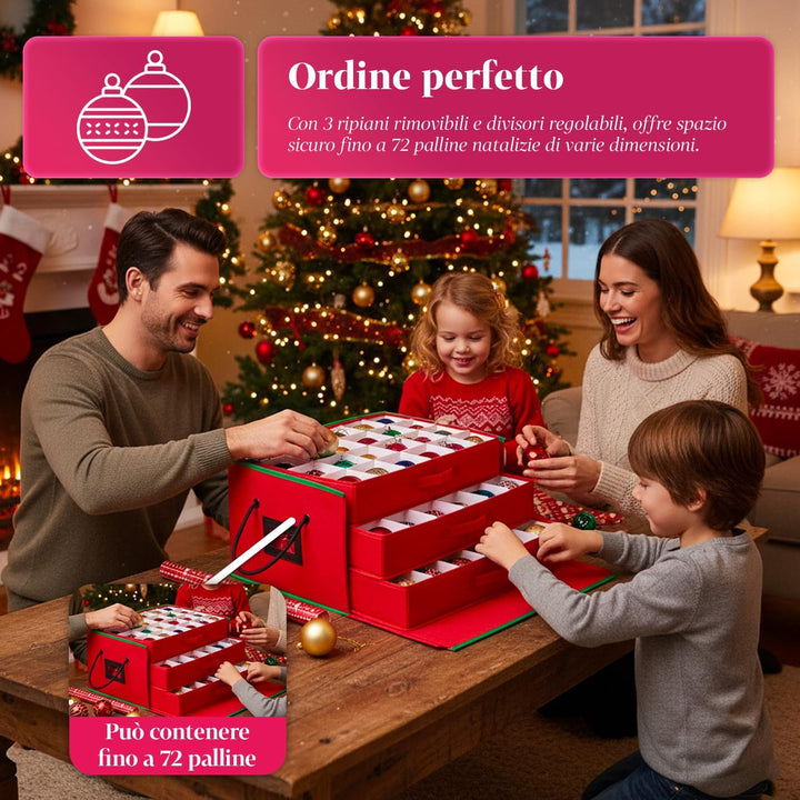Wintem Aufbewahrungsbox für Weihnachtsschmuck mit 3 ausziehbaren Schubladen für 72 Weihnachtskugeln,