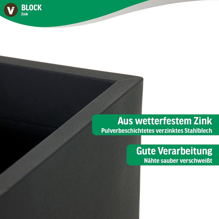 Vivanno Pflanzkübel Blumenkübel Zink Metall Anthrazit Block 100 mit Bewässerungssystem Anthrazit 100