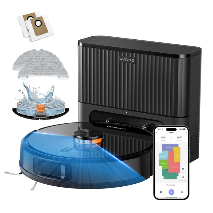 VONKO S6 Pro Saugroboter mit 8000 Pa HyperForce, selbstleerender Station (2,5 l), LiDAR 2.0 Navigati