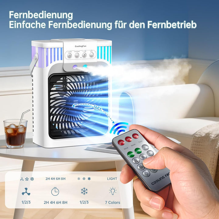 Klimaanlage Mobil, 4-in-1-Mobile Klimageräte mit Fernbedienung/3 Geschwindigkeiten/3 Nebelmodi/1200-