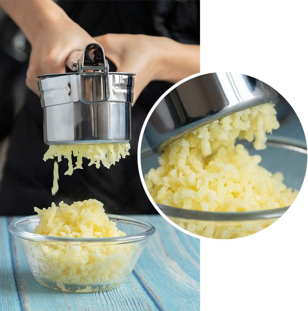 Kartoffelpresse aus Edelstahl, Spätzlepresse Kartoffelstampfer Set für Kartoffelpüree, Obstsäfte, Ge