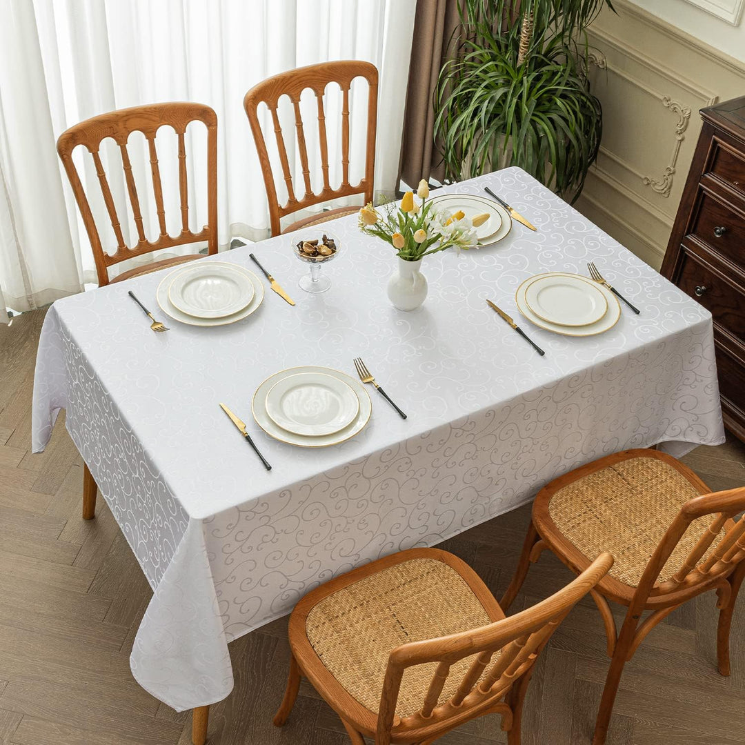 Romanstile Grosse Weisse Tischdecke 300x150 cm Elegante abwaschbare rechteckige Wasserabweisende Dam