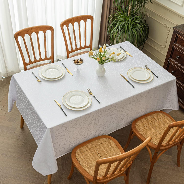 Romanstile Grosse Weisse Tischdecke 300x150 cm Elegante abwaschbare rechteckige Wasserabweisende Dam