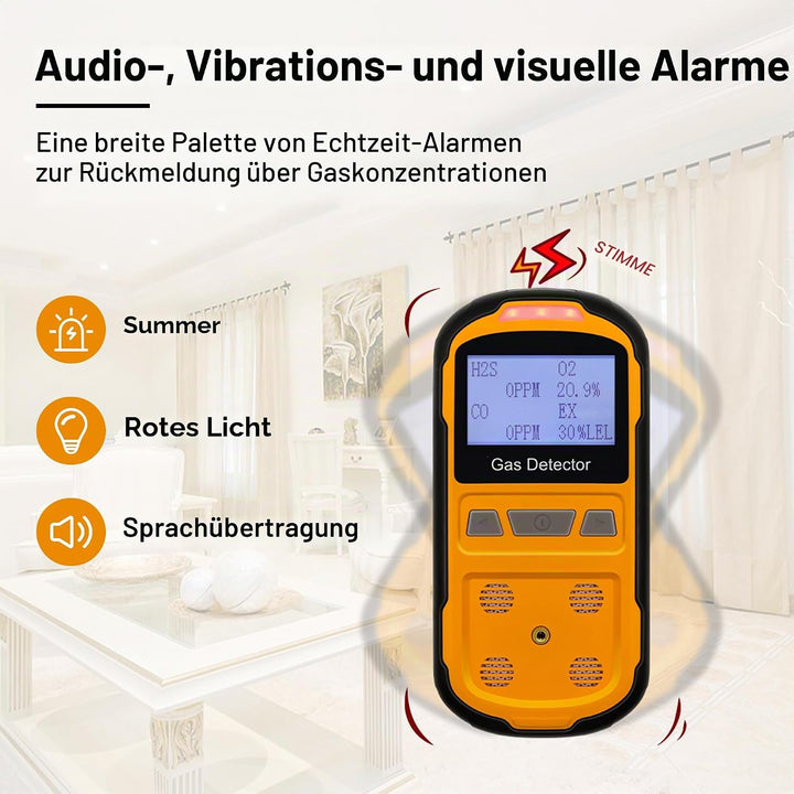 Gaslecksuchgerät für H2S CO O2 und LEL, tragbarer Multi-Gasmelder Gasdetektor mit akustischen, visue