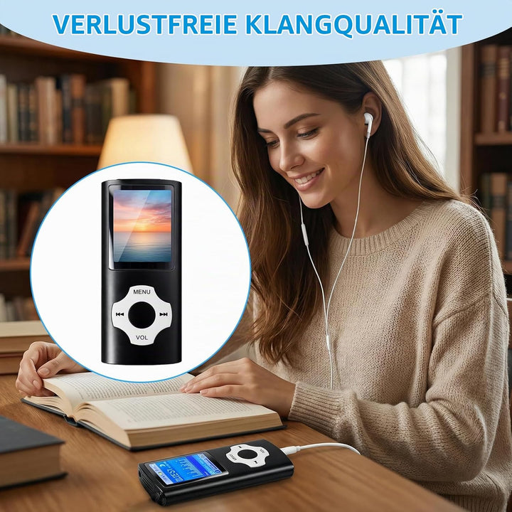 32GB MP3-Player/MP4-Player, Speicher, Verlustfreier Klang, HD Lautsprecher, Sprachrekorder, 1,8 Zoll