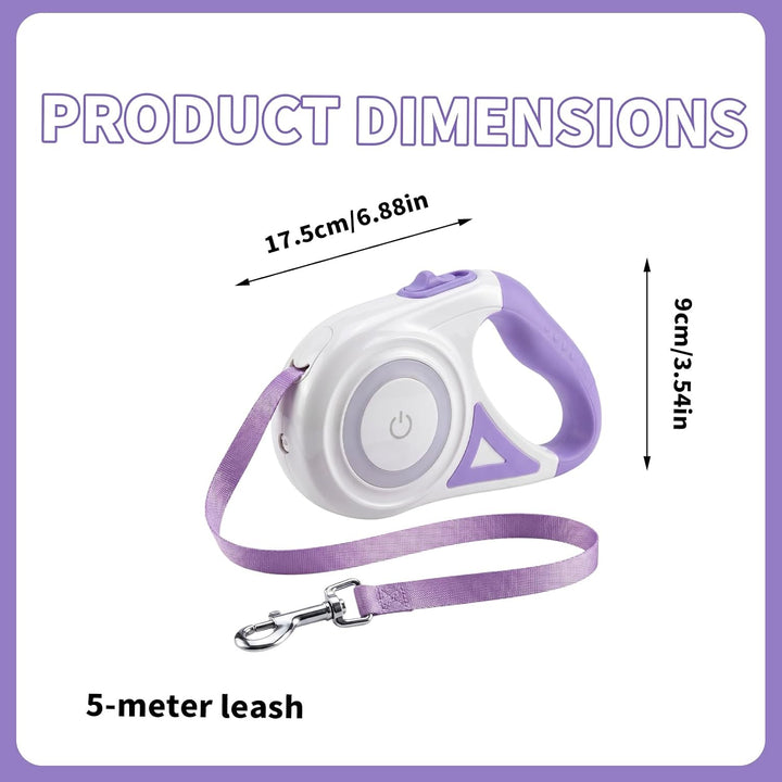 5 Meter Ausziehbare Hundeleine, Ausziehbare Haustier Leine aus Nylon, Automatische Hundeleine mit LE