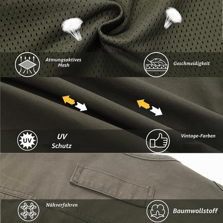 Herren Outdoor Weste Anglerweste mit Multi-Taschened Sommer Freizeit Baumwolle Weste Hundeweste Leic