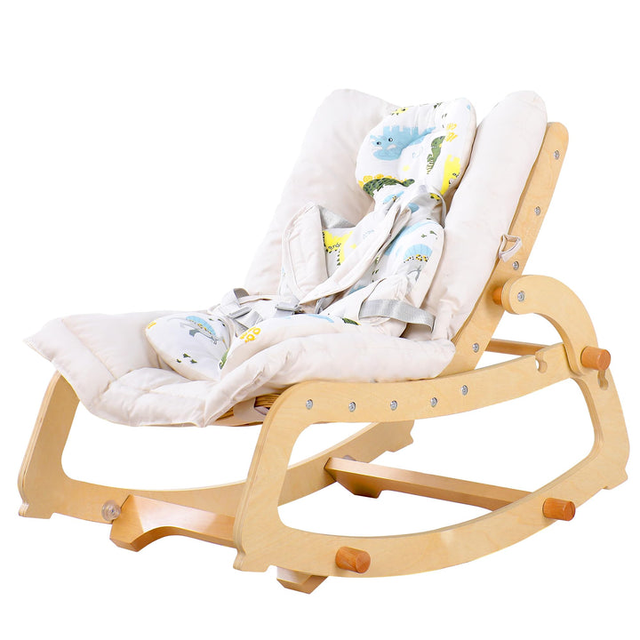 MALLBEST 3-in-1 Babywippe mit Doppelpolsterung, für 0-12 Monate, Verstellbarer Holz-Rocker-Stuhl für