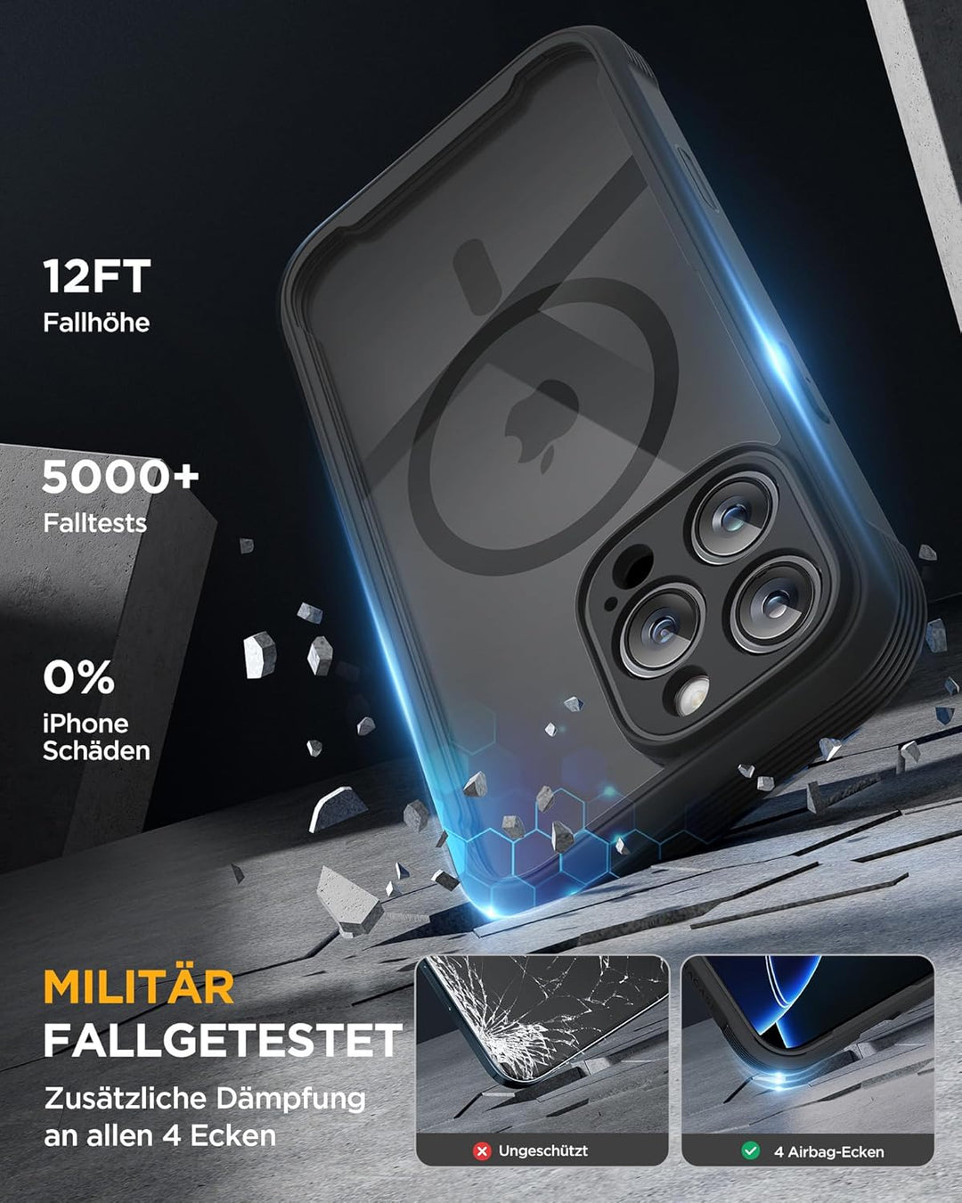 Miracase 360 Grad für iPhone 16 Pro Hülle mit Magsafe, Eingebaut Glas Schutzfolie, Komplettschutz Ha