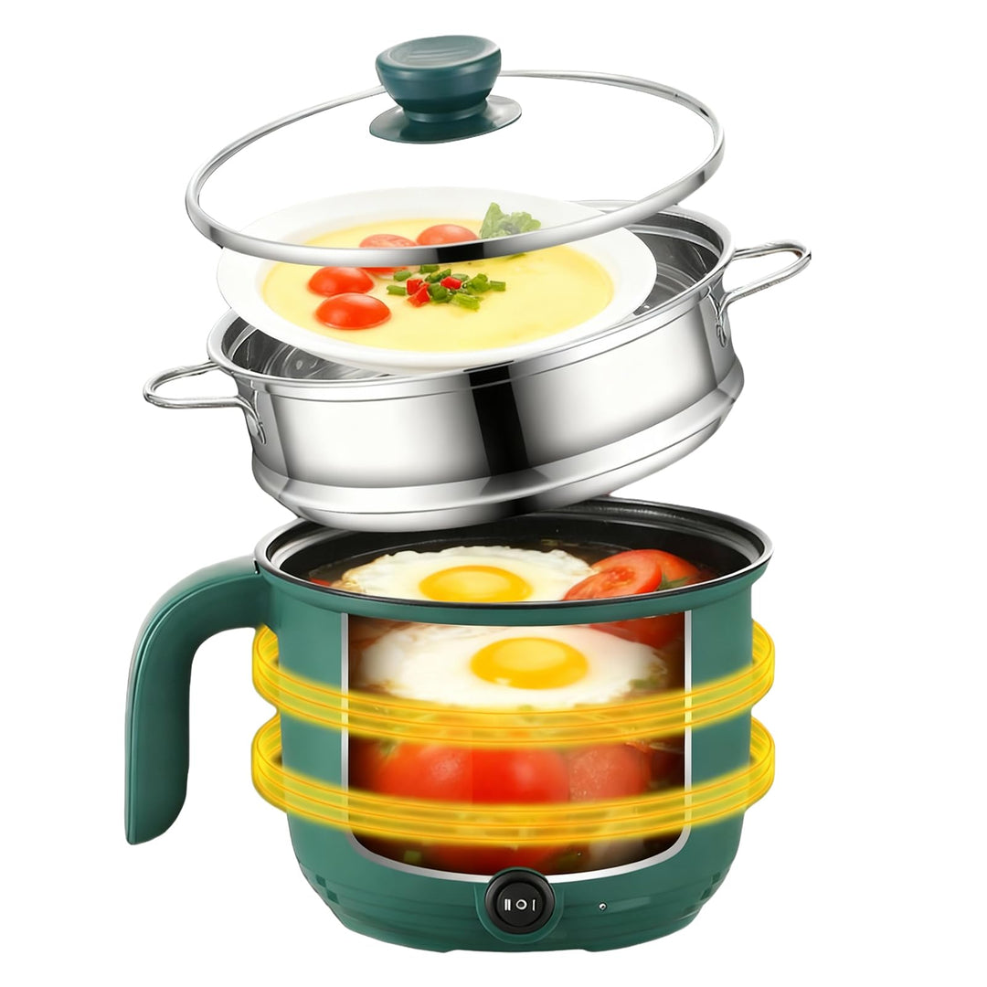Elektrische Hot Pot Topf mit Dampfgarer, 1.5L Kleiner Elektrischer Kochtopf, 220V Mini Antihaft Mult