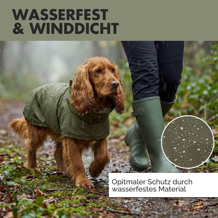 Oskar Hunderegenmantel | Wasserdicht mit Bauchschutz &amp; Geschirröffnung | Reflektierende Hunde-Regenj