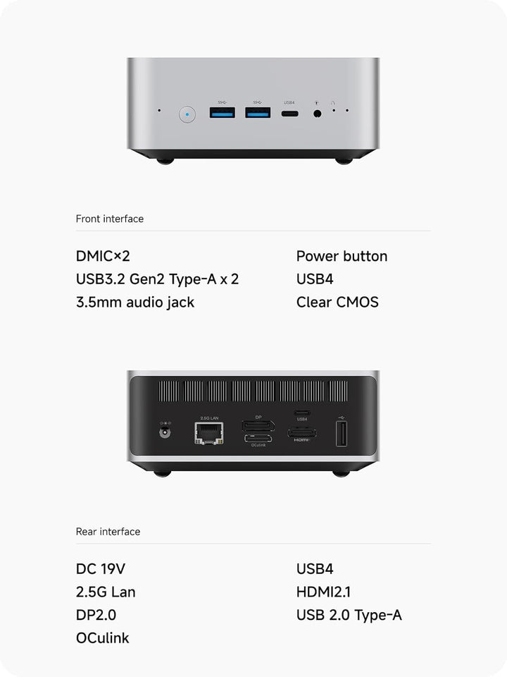 MINIS FORUM AI X1-255 Mini-PC, AMD Ryzen 7 255 (8C / 16T, bis zu 4,9 GHz), HDMI/DP / USB4 (4K @ 120