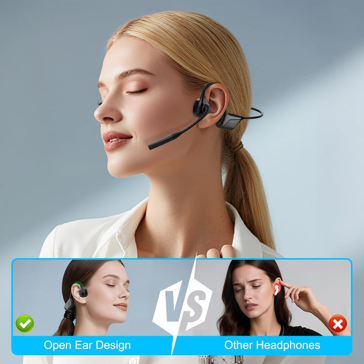 Smof Bluetooth Headset mit Mikrofon, Open-Ear Kopfhörer Bluetooth 5.1 mit Geräuschunterdrückung und