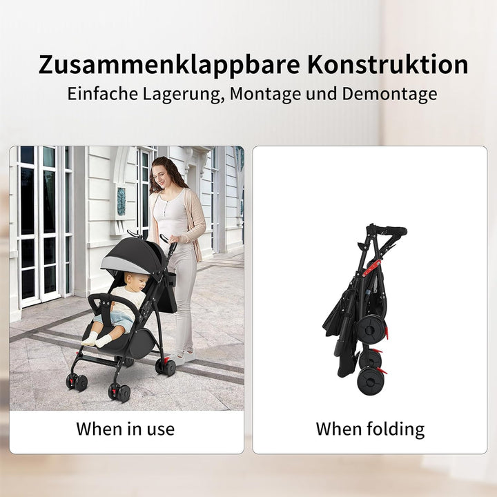 homewell Kinderwagen klappbar, Buggy Kinderbuggy, flache Liegeposition, mit Getränkehalter, Sicherhe