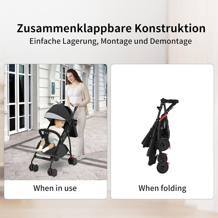 Kinderwagen mit Verstellbarer Rückenlehne, 6 Monate bis 4 Jahre, Faltbar, Liegebuggy, Verstellbarer