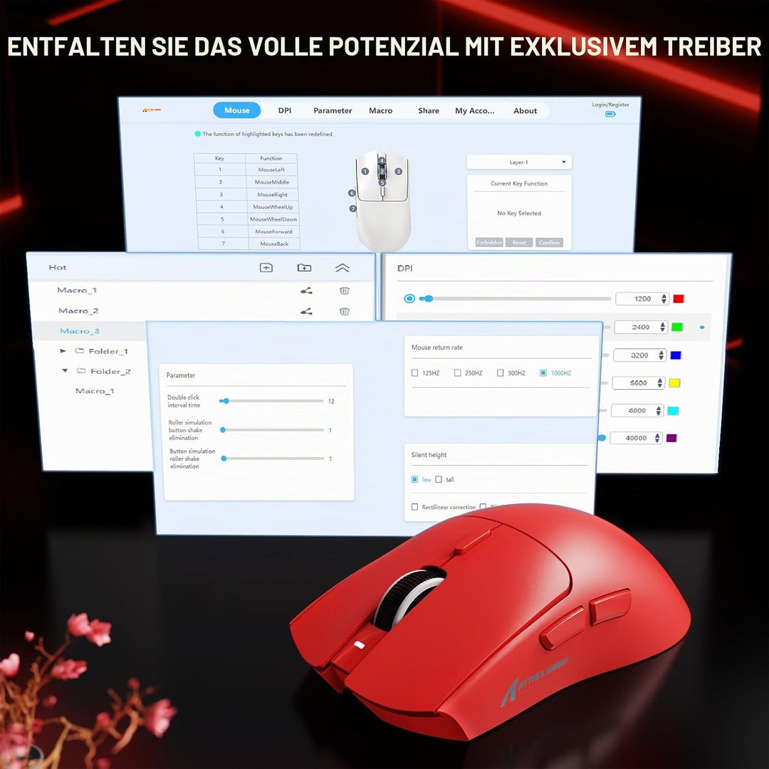 MAMBASNAKE x Attack Shark X1 Gaming-Maus mit Ladestation, 49g Ultralight, 40K DPI PAW3395 PRO-Sensor