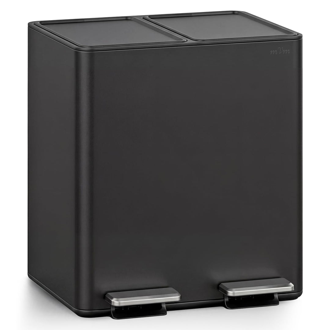 mVm Mülleimer Küche,30 Liter Treteimer,2 x 15 Liter Treteimer, 2 Fächer, Mülltrennsystem, Abfalleime