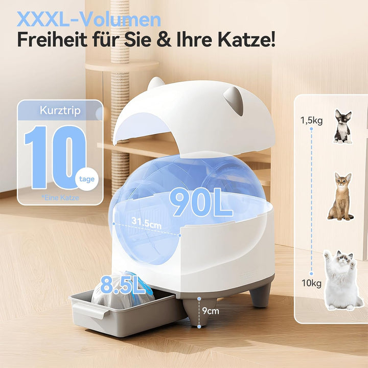 JUMMICO 90L XXL Selbstreinigende Katzentoilette, Smart Katzentoilette mit App-Steuerung, Einklemmsch
