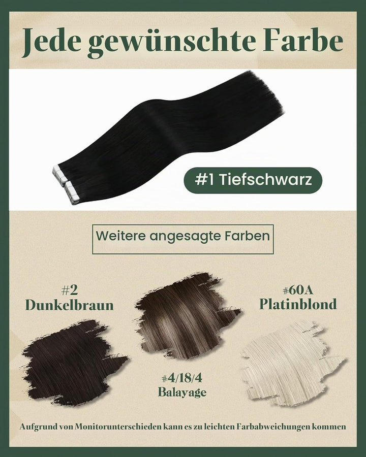 Ugeat Tape Extensions Echthaar Schwarz Tape in Extensions Remy Echthaar 50cm Seamless Tape in Extens