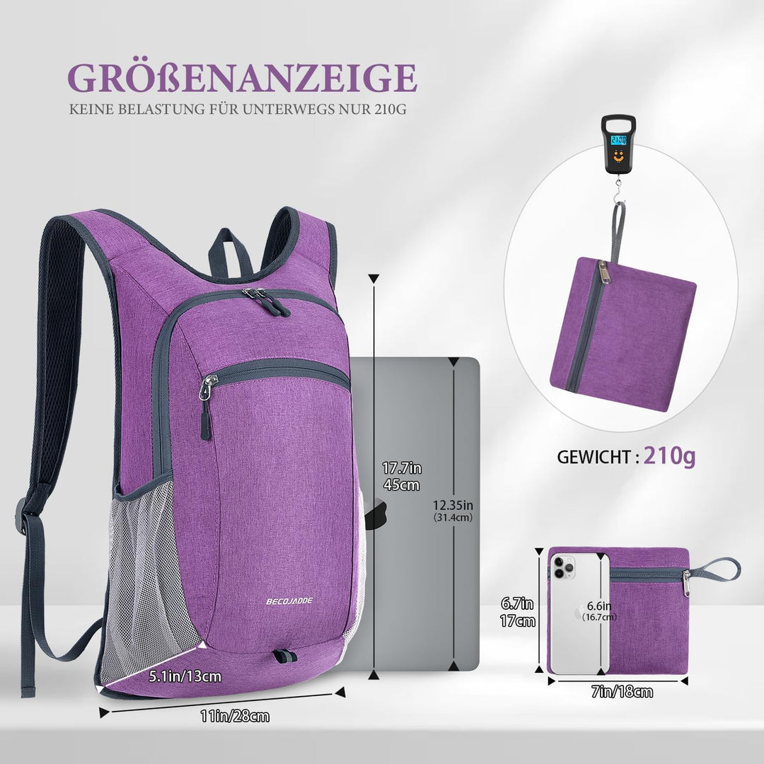 15L Faltbarer Rucksack Kleiner Wanderrucksack Leicht Tagesrucksack Damen Herren Daypack Wasserfest R