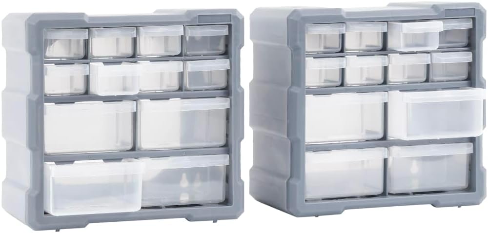 Myheimly Multi-Schubladen-Organizer 2 Stk. 12 Schubladen 26,5x16x26 cm Grau 12 Schubladen, Grau 12 S
