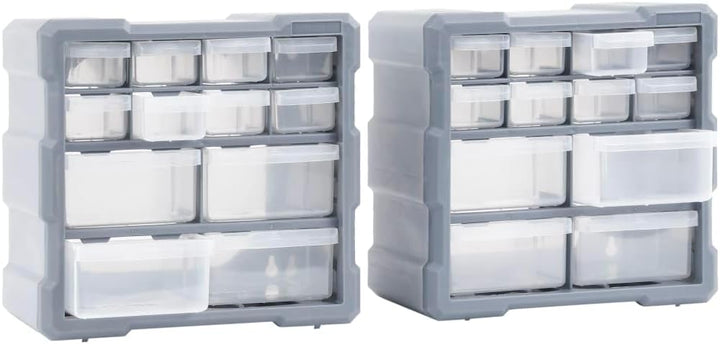 Myheimly Multi-Schubladen-Organizer 2 Stk. 12 Schubladen 26,5x16x26 cm Grau 12 Schubladen, Grau 12 S