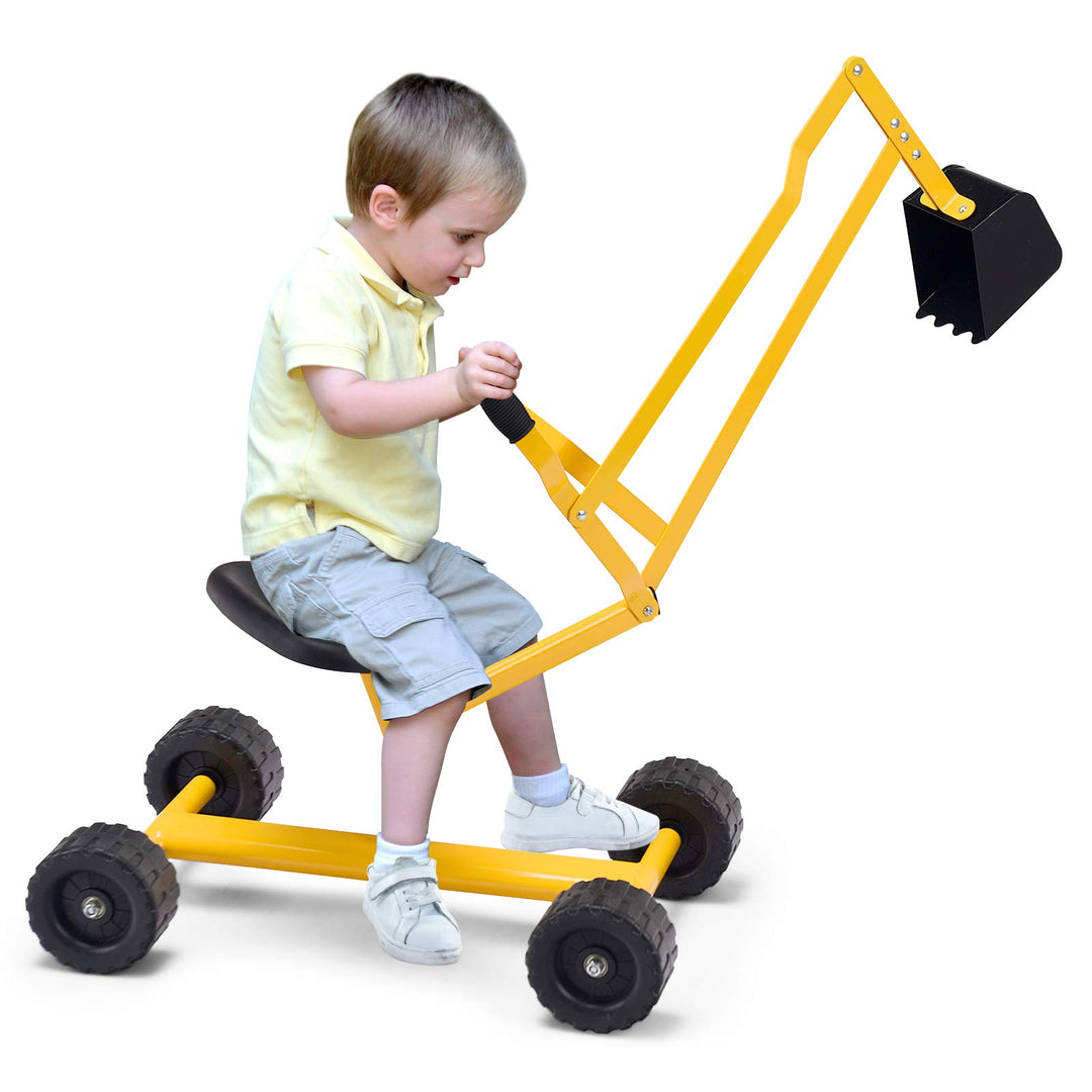 GOPLUS Kinder Sitzbagger, Sandbagger Aufsitzbagger mit 360°drehbarem Sitz & grosser Schaufel & Gummi