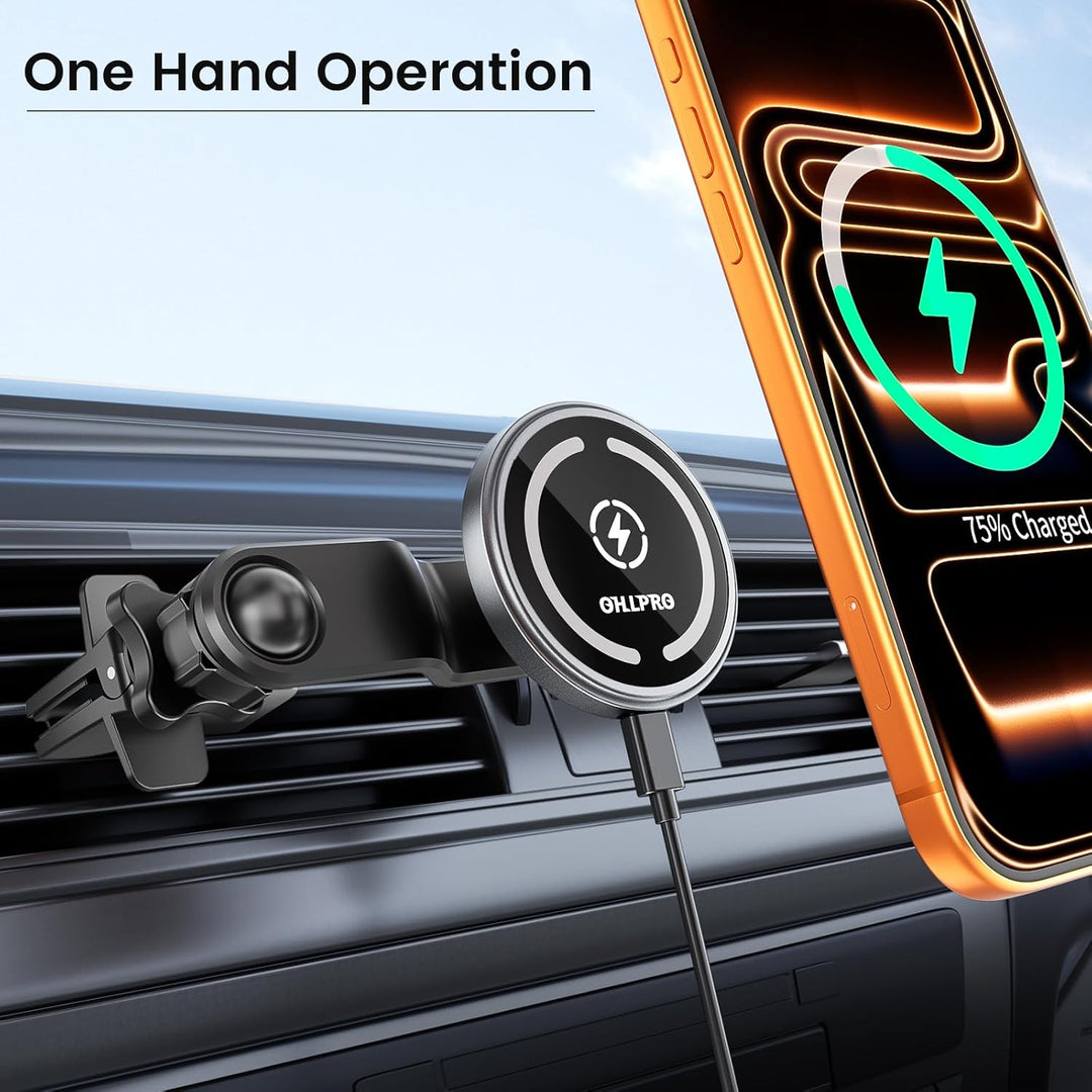 Kompatibel 15W Qi Ladegerät Magsafe Autohalterung 【Alulegierung】, Kabelloses Magnet Auto Lüftung Han