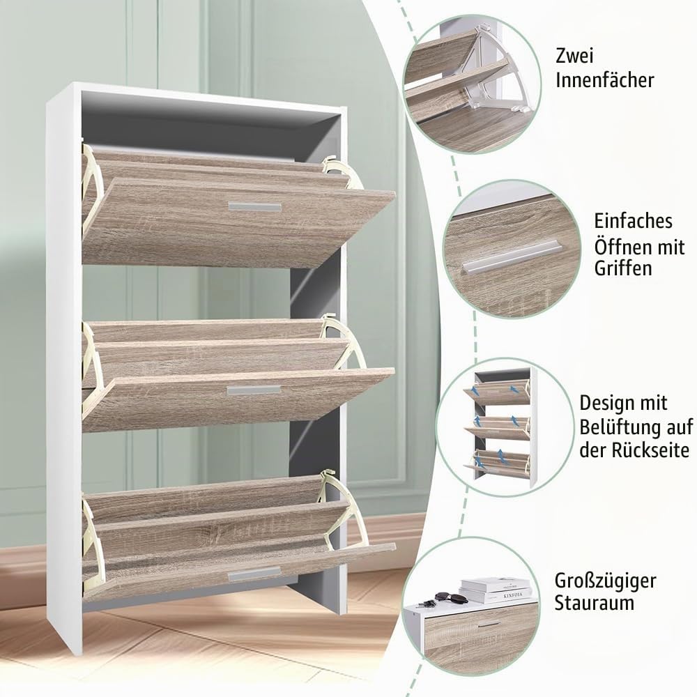 CASABEL Schuhschrank für 18 Paar – grosse Kapazität für Eingangsbereich – L 60 x T 24 x H 113 cm – T