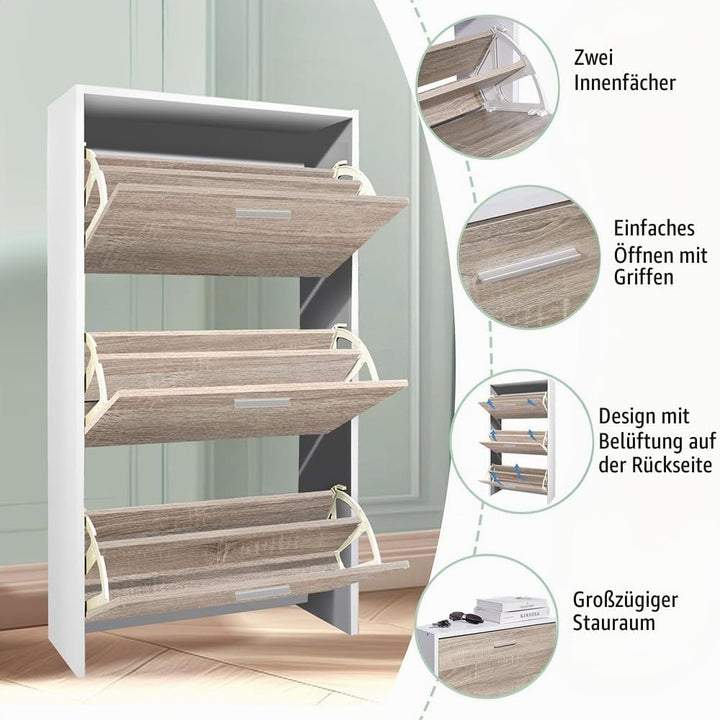 CASABEL Schuhschrank für 18 Paar – grosse Kapazität für Eingangsbereich – L 60 x T 24 x H 113 cm – T