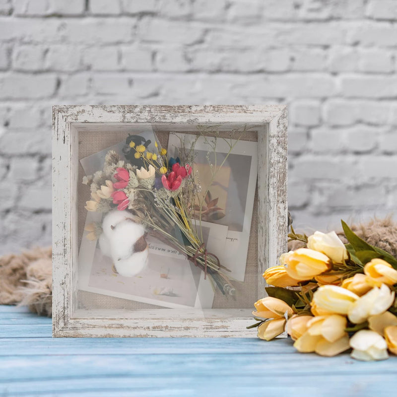 GraduationMall Weiss 20x20cm 3D Bilderrahmen Tief Objektrahmen Schaukasten Türvitrine Retro Weiss,Ge