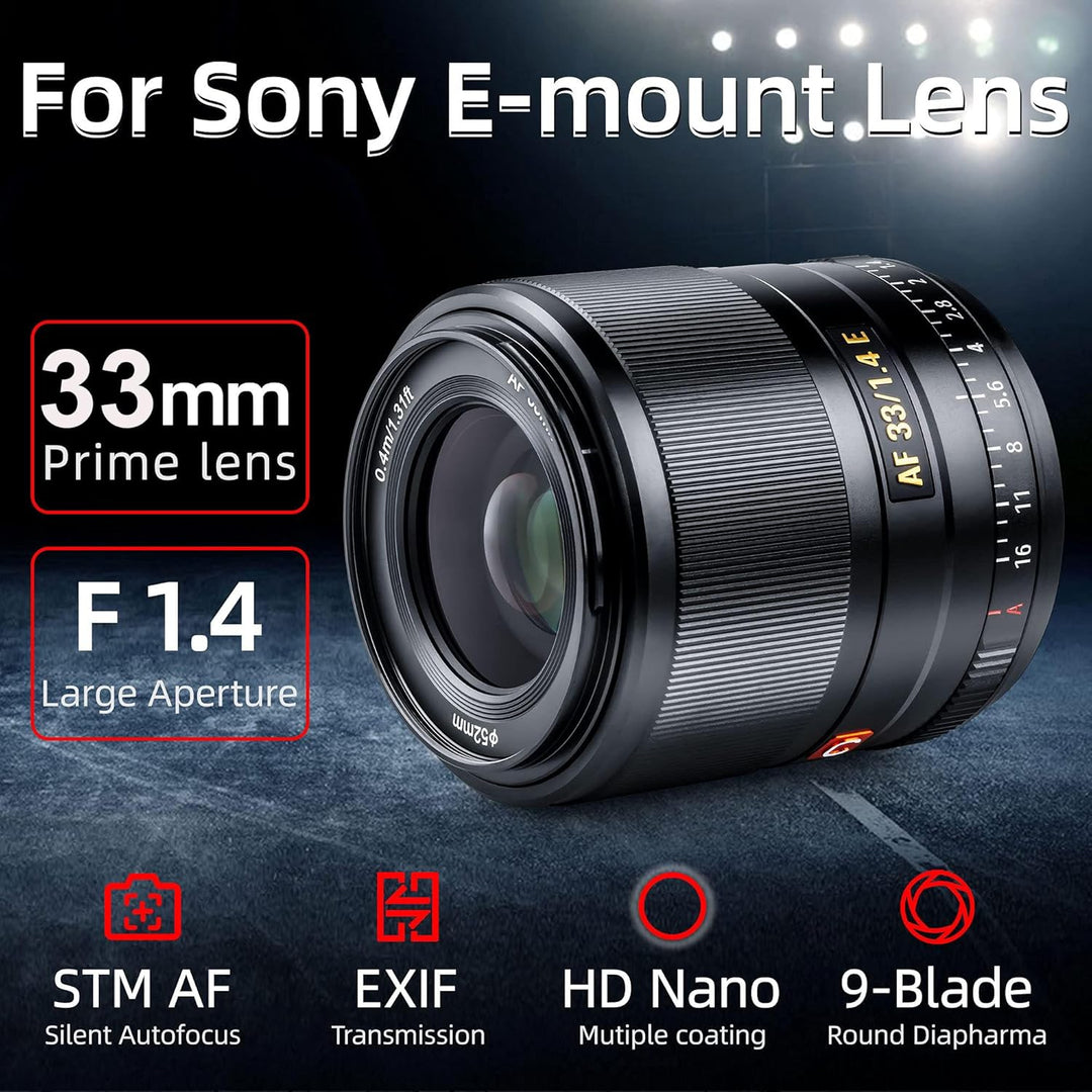 VILTROX 33mm f/1.4 F1.4 Autofokus APS-C Grosse Öffnung Prime Objektiv Kompatibel mit Sony E-Mount Ka
