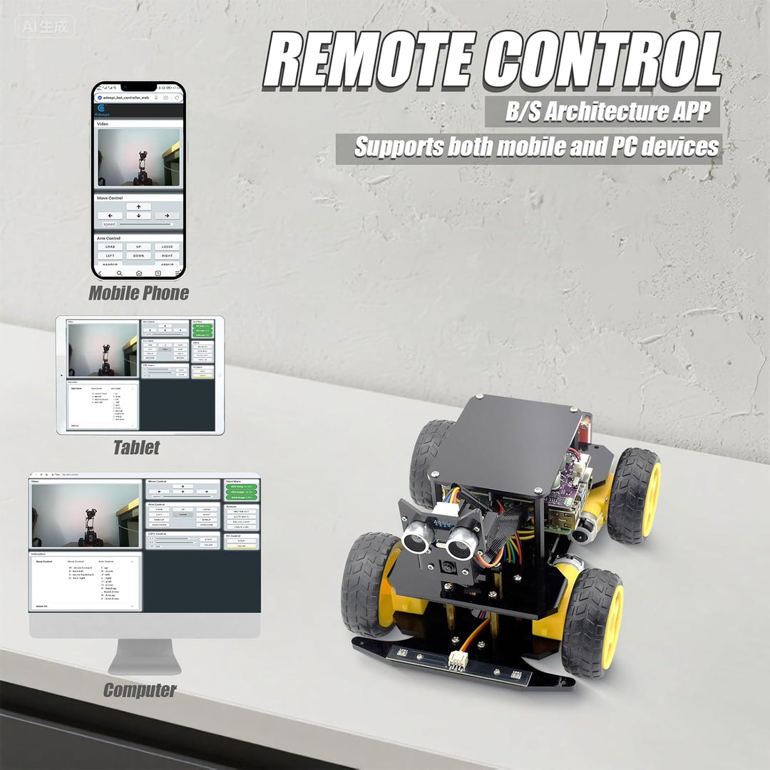 Adeept 4WD Smart Car Kit für Raspberry Pi 5/4B/3B/3B+ (Board nicht im Lieferumfang enthalten), Linie