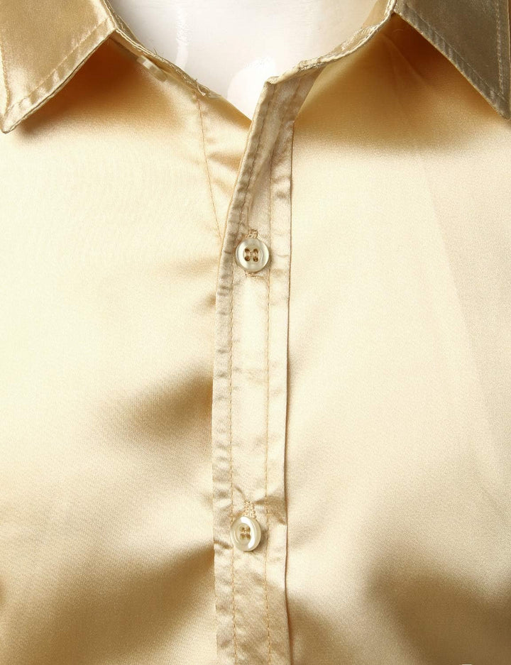PARKLEES Herren Glänzend Slim Fit Satin Langarmhemd Frezeit Business Hemd für Party Nachtclub XL Cha